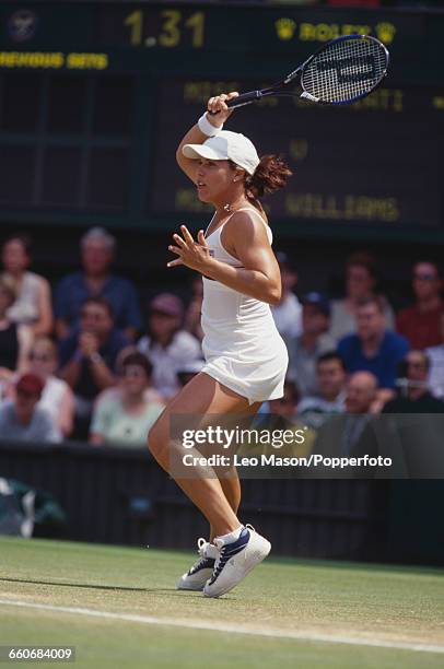 American tennis player Jennifer Capriati pictured in action in her quarterfinal match against Serena Williams during progress to reach the semifinals...