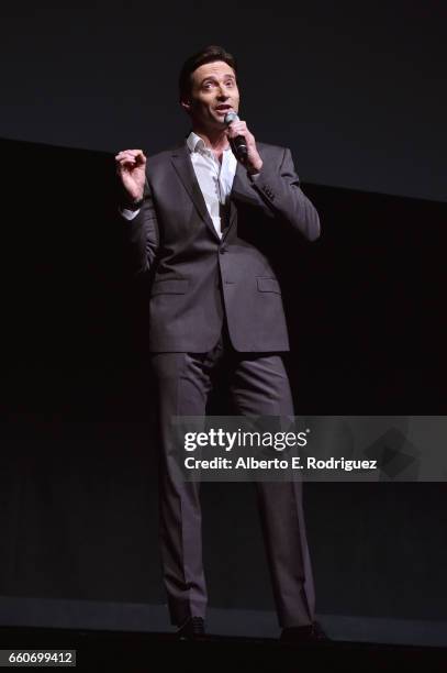 Actor Hugh Jackman speaks onstage at CinemaCon 2017 20th Century Fox Invites You to a Special Presentation Highlighting Its Future Release Schedule...