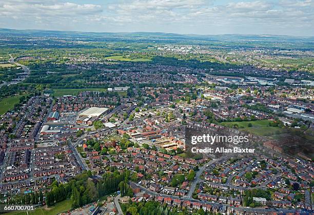 aerial view of the suburbs of manchester - gran manchester fotografías e imágenes de stock