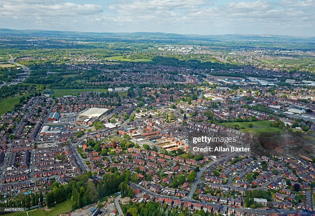 Aerial view of the suburbs of Manchester