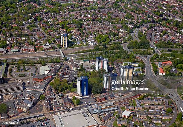 aerial view of eccles suburb of manchester - salford stock pictures, royalty-free photos & images