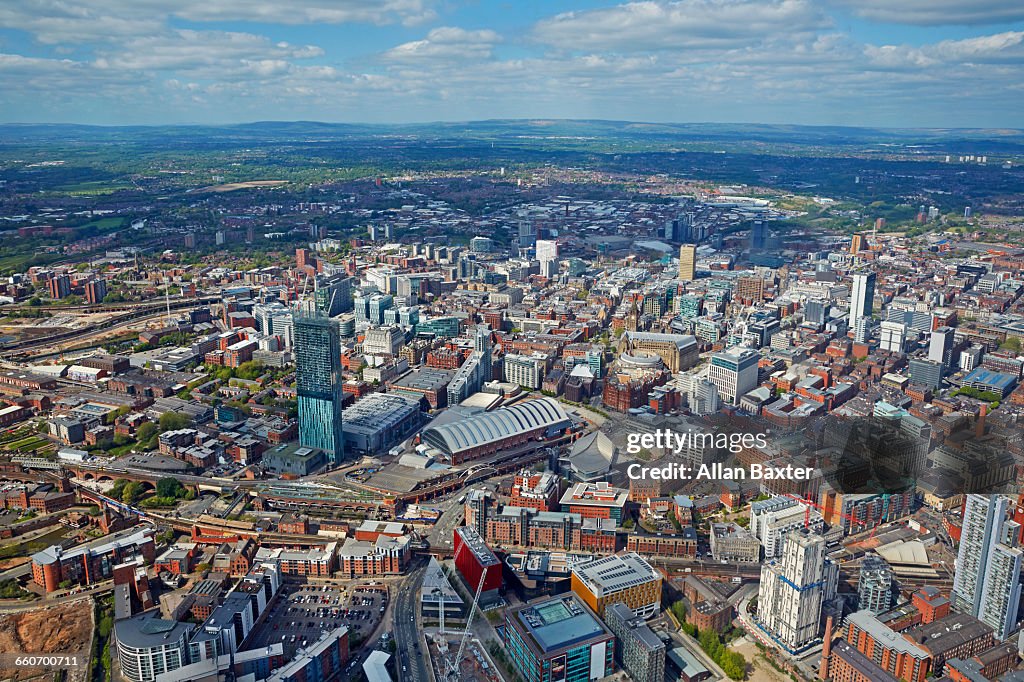 Aerial view of Manchester City centre