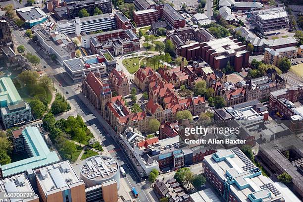 aerial view of the university of manchester - manchester england stock pictures, royalty-free photos & images