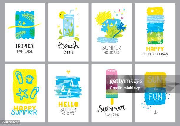 happy summer holidays set - happy holidays around the world stock illustrations