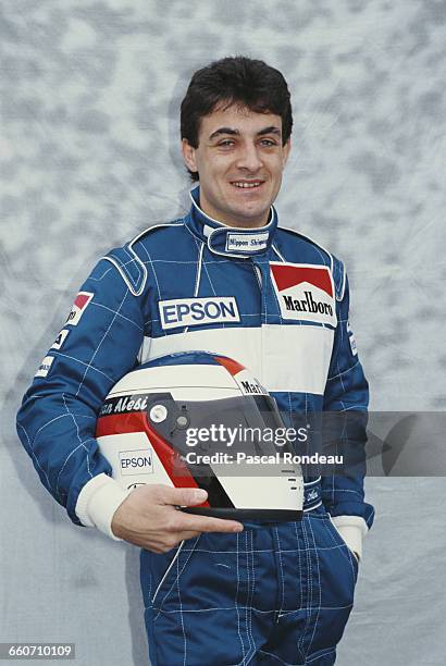 Jean Alesi of France, driver of the Tyrrell Racing Organisation Tyrrell 019 Ford Cosworth DFR V8 poses for a portrait during pre season testing on 1...