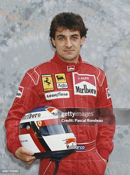 Jean Alesi of France, driver of the Scuderia Ferrari SpA Ferrari F92A Ferrari V12 poses for a portrait during pre season testing on 1 February 1991...