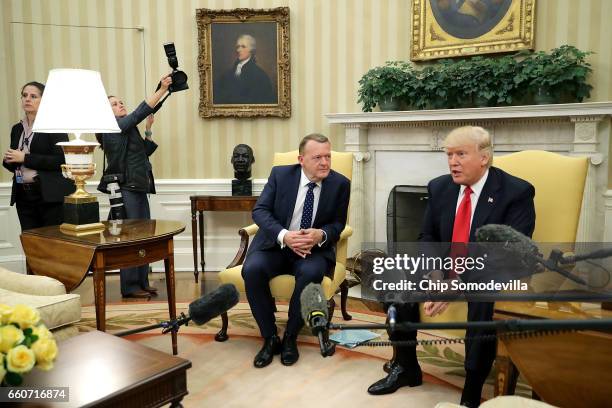 President Donald Trump poses for photographs with Prime Minister Of Denmark Lars Lokke Rasmussen in the Oval Office at the White House March 30, 2017...