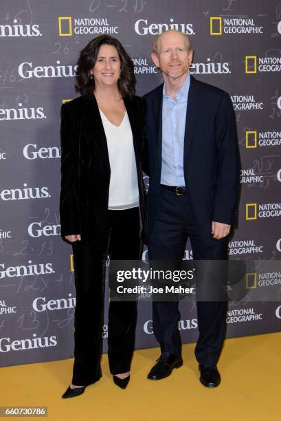 Gigi Pritzker and Ron Howard attend the National Geographic Channel's "Genius" London Premiere the on March 30, 2017 in London, United Kingdom.