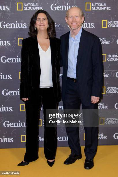 Gigi Pritzker and Ron Howard attend the National Geographic Channel's "Genius" London Premiere the on March 30, 2017 in London, United Kingdom.