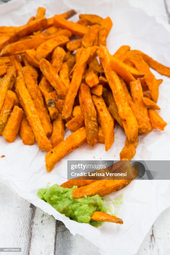 Sweet Potato French Fries with Avocado Sauce