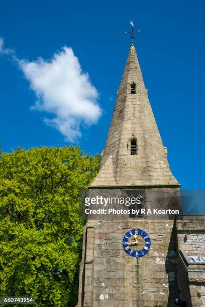 tower and spire of an english country church - spire stock pictures, royalty-free photos & images