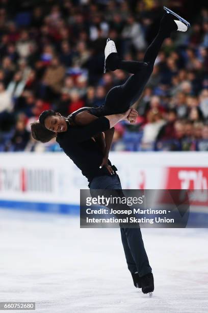 Vanessa James and Morgan Cipres of France compete in the Pairs Free Skating during day two of the World Figure Skating Championships at Hartwall...