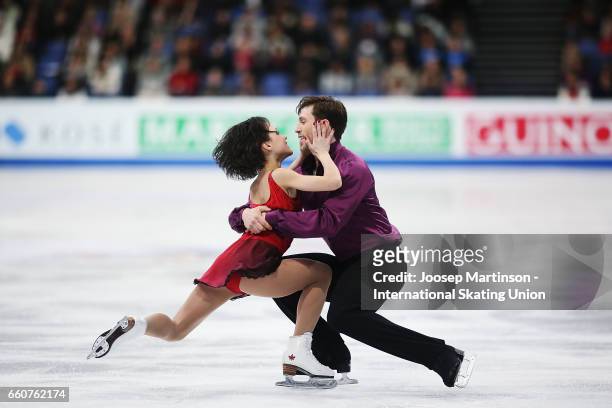 Liubov Ilyushechkina and Dylan Moscovitch of Canada compete in the Pairs Free Skating during day two of the World Figure Skating Championships at...