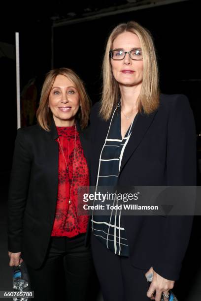 20th Century Fox Chairman and CEO Stacey Snider and 20th Century Fox President of Production Emma Watts at CinemaCon 2017 20th Century Fox Invites...