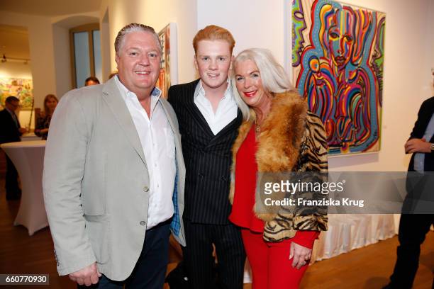 German artist Leon Loewentraut wirth his parents Joerg Loewentraut , Heike Loewentraut during the opening of the exhibition 'Vision' by German artist...