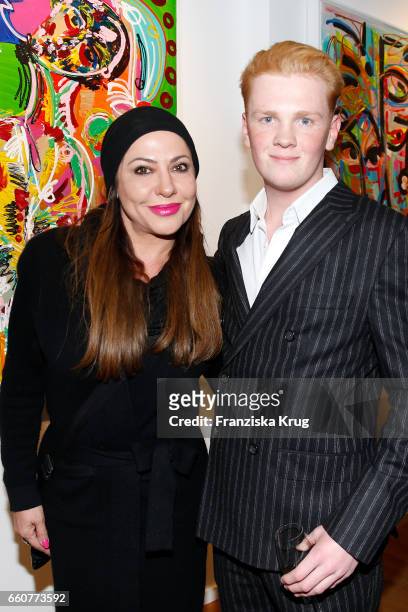 Simone Thomalla and Leon Loewentraut during the opening of the exhibition 'Vision' by German artist Leon Loewentraut at artbox berlin gallery on...