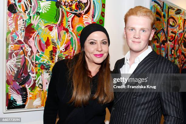 Simone Thomalla and Leon Loewentraut during the opening of the exhibition 'Vision' by German artist Leon Loewentraut at artbox berlin gallery on...