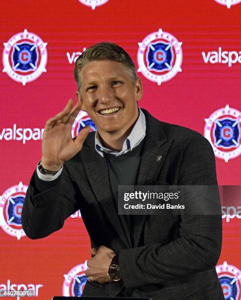 The Chicago Fire Introduce Bastian Schweinsteiger during a press conference on March 29, 2017 at the The PrivateBank Fire Pitch in Chicago, Illinois.