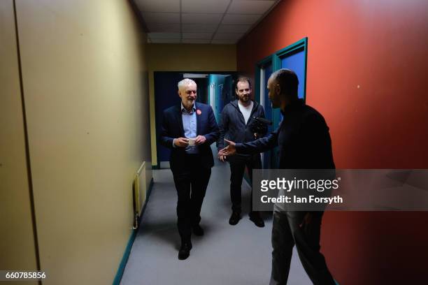 Labour leader Jeremy Corbyn meets party supporters at the River Tees Watersports Centre during a visit to rally local support on March 30, 2017 in...