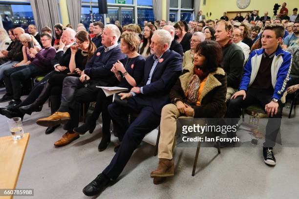 Supporters applaud as Labour leader Jeremy Corbyn addresses party supporters at the River Tees Watersports Centre during a visit to rally local...