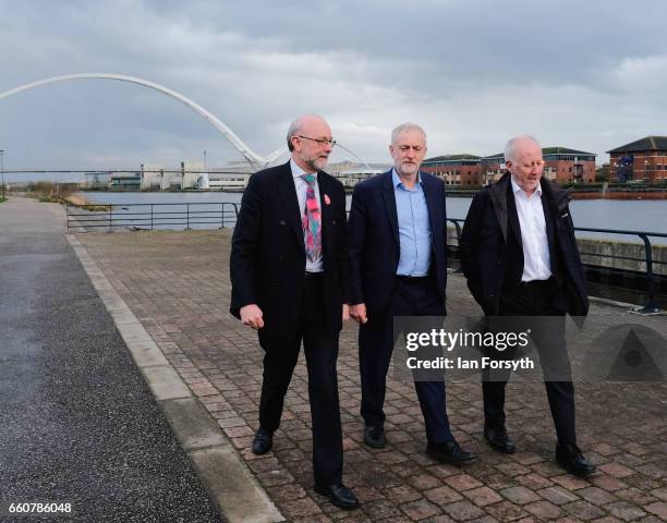 Labour leader Jeremy Corbyn is joined by Stockton MP Alex Cunningham and Andy McDonald , Labour MP for Middlesbrough ahead of an address to party...