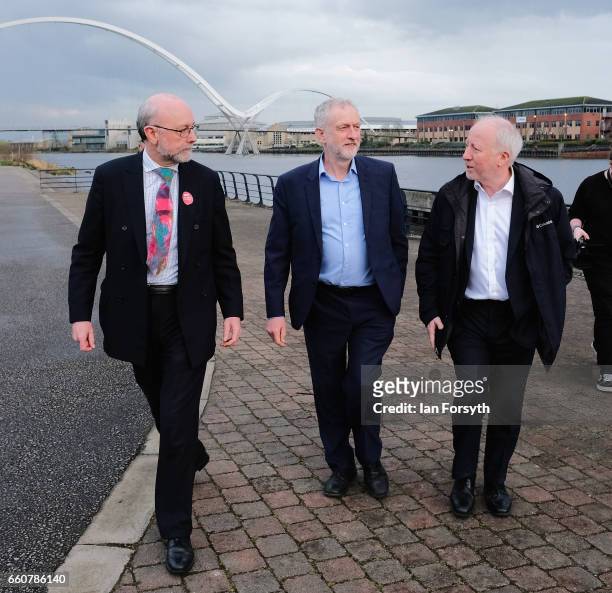 Labour leader Jeremy Corbyn is joined by Stockton MP Alex Cunningham and Andy McDonald , Labour MP for Middlesbrough ahead of an address to party...