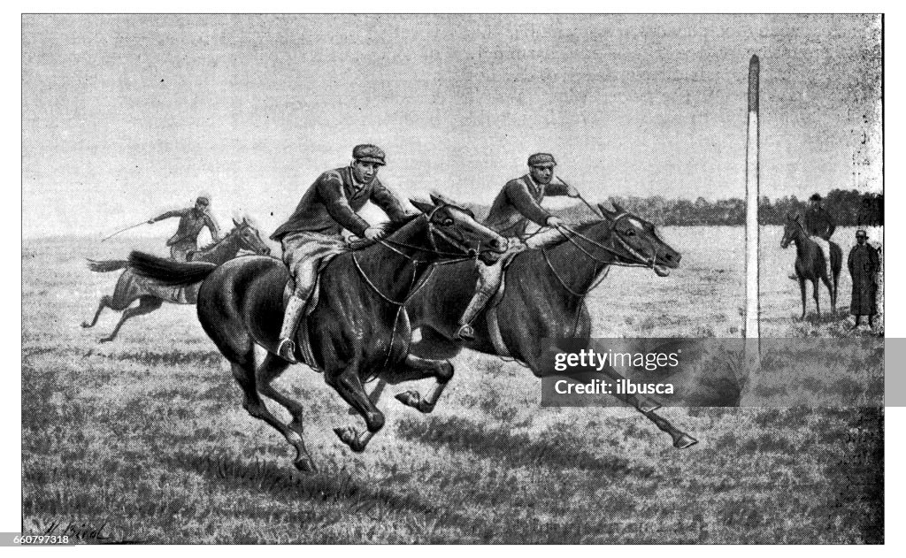 Antique hobbies and sports illustration: Horse racing