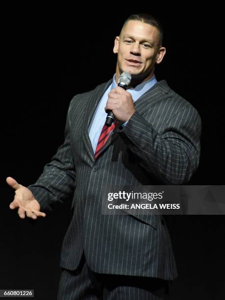 Actor John Cena speaks onstage at CinemaCon 2017 20th Century Fox Invites You to a Special Presentation Highlighting Its Future Release Schedule at...
