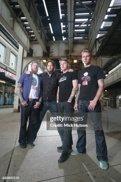 Mastodon, group portrait, Chicago, Illinois, United States, 20th June 2006. Line up includes: Brann Dailor, Brent Hinds, Bill Kelliher, Troy Sanders.