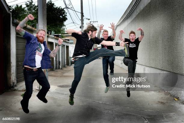 Mastodon, group portrait, Chicago, Illinois, United States, 20th June 2006. Line up includes: Brann Dailor, Brent Hinds, Bill Kelliher, Troy Sanders.