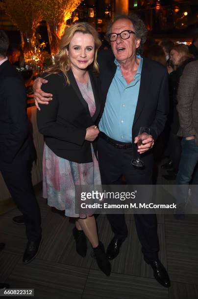 Actors Emily Watson and Geoffrey Rush attend a reception for the London Premiere Screening for National Geographic's "Genius" held at Quaglino's on...