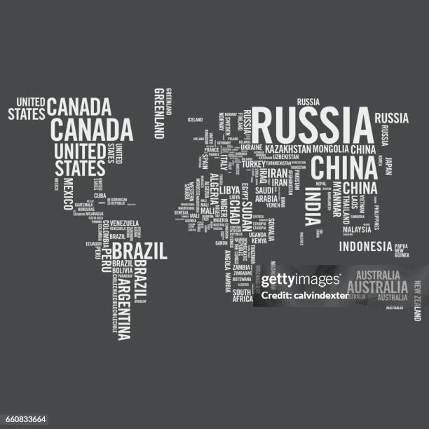world map illustrated with countries names - isolated colour stock illustrations