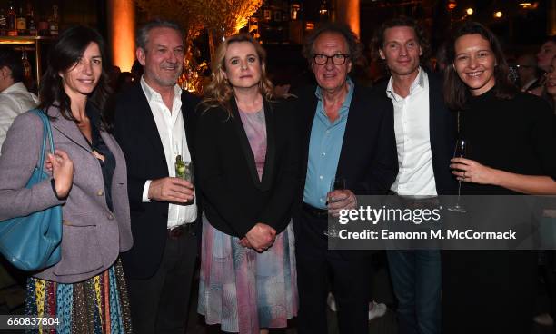 Actors Emily Watson, Geoffrey Rush, Jan Koeppen, President of Fox Networks Group, Europe and Africa and guests attend a reception for the London...