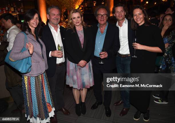 Actors Emily Watson, Geoffrey Rush, Jan Koeppen, President of Fox Networks Group, Europe and Africa and guests attend a reception for the London...