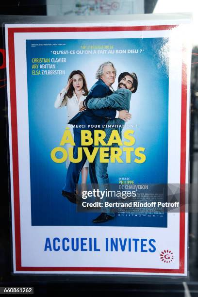 Illustration view of the poster during the "A bras ouverts" Paris Premiere at Cinema Gaumont Opera on March 30, 2017 in Paris, France.