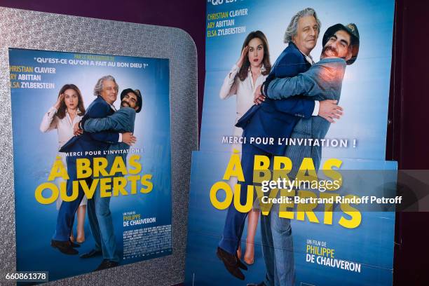 Illustration view of the poster during the "A bras ouverts" Paris Premiere at Cinema Gaumont Opera on March 30, 2017 in Paris, France.
