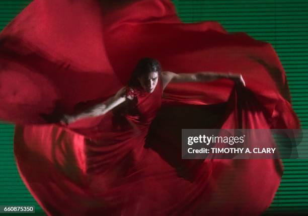 Spanish dancer/choreographer Blanca Li performs a scene from her two woman show called Goddesses & Demonesses during a dress rehearsal before opening...