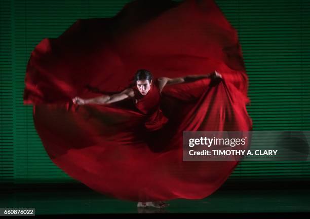 Spanish dancer/choreographer Blanca Li performs a scene from her two woman show called "Goddesses & Demonesses" during a dress rehearsal before...