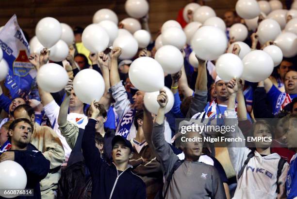 Banik Ostrava fans soak up the atmosphere at the Riverside Stadium