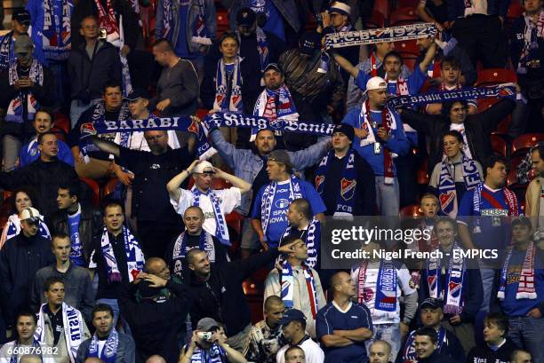 Banik Ostrava fans soak up the atmosphere at the Riverside Stadium