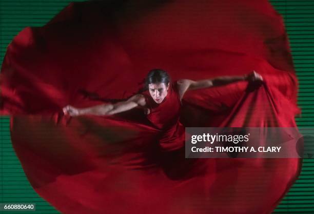 Spanish dancer/choreographer Blanca Li performs a scene from her two woman show called "Goddesses & Demonesses" during a dress rehearsal before...