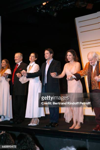 Roxane le Texier, Jean-Jacques Moreau, Odile Cohen, Davy Sardou, his wife Noemie Elbaz and Jean-Paul Farre acknowledge the applause of the audience...