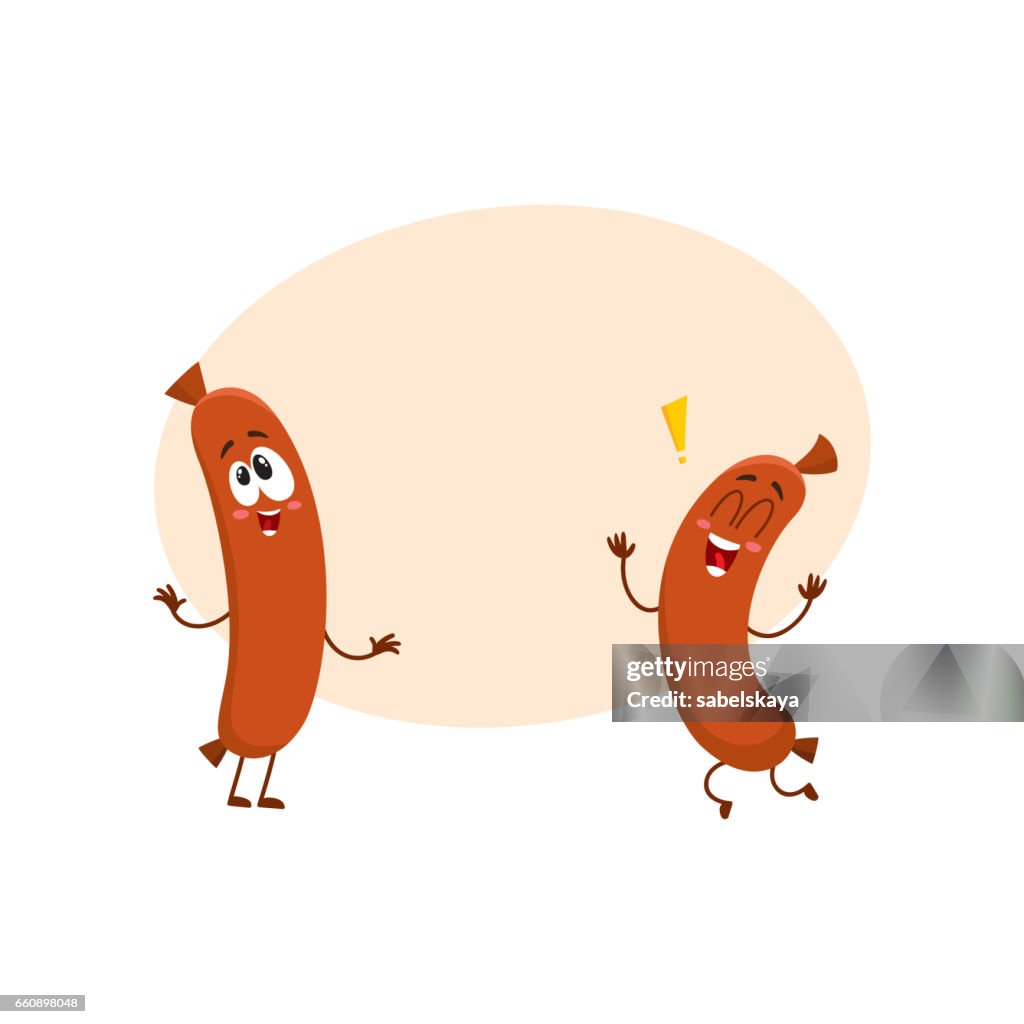 Two Funny Sausage Character With Human Face Running Jumping Excitedly High-Res Vector Graphic - Getty Images Two Funny Sausage Character With Human Face Running Jumping Excitedly High-Res Vector Graphic - Getty Images
