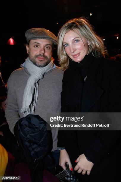 Romain Sardou and his wife Francesca attend the "Hotel des deux mondes" Theater Play at Theatre Rive Gauche on January 26, 2017 in Paris, France.