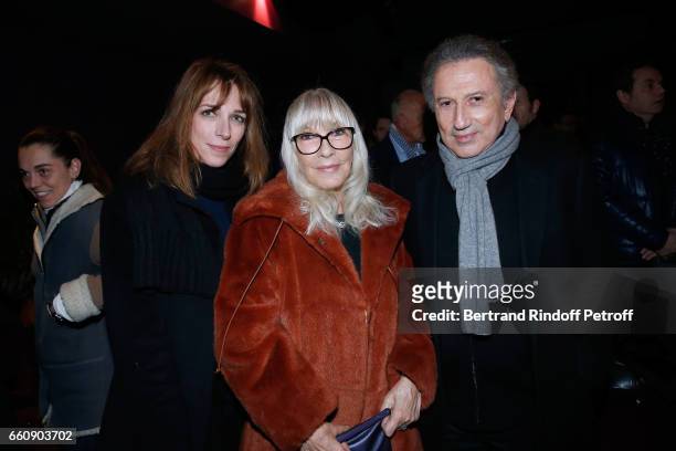 Creator of the decor of the piece, Stefanie Jarre, her mother Dany Saval and Michel Drucker attend the "Hotel des deux mondes" Theater Play at...