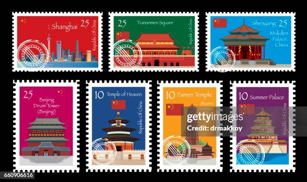 china postage - great wall of china stock illustrations