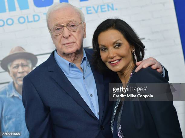 Michael Caine and Shakira Caine attend the "Going In Style" New York Premiere at SVA Theatre on March 30, 2017 in New York City.
