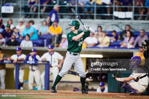 Tulane Green Wave outfielder Grant Witherspoon bats during a baseball game between the Tulane Green Wave and LSU Tigers on March 28 at Alex Box...