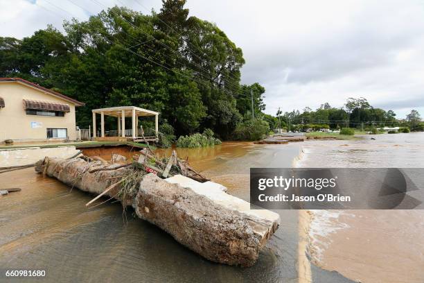 Debris over the road on March 31, 2017 in South Murwillumbah, Australia. Heavy rain has caused flash flooding in south east Queensland and Northern...