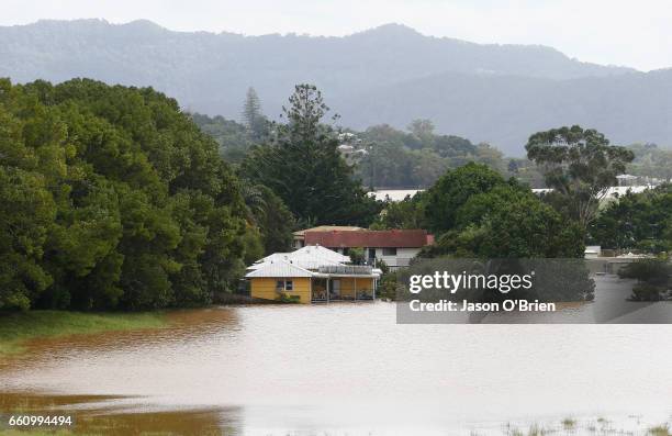 Houses surrounded by flood water on March 31, 2017 in South Murwillumbah, Australia. Heavy rain has caused flash flooding in south east Queensland...